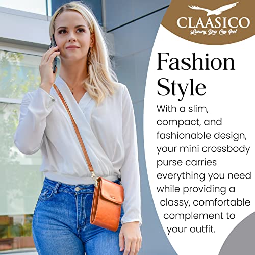 Classico Small Crossbody Phone Purse for Women - Crossbody Bag Wallet for Phone, Cards, Accessories - color: Tan