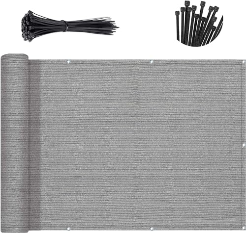 SUNNY GUARD 3' x 16' Balcony Privacy Screen, HDPE Patio Railing Cover Fence - color: Brown-grey, size: 0 3' x 1 6'