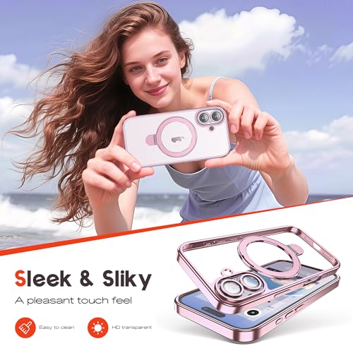 for Plating iPhone 16 Case with Magnetic Stand,Rose Gold - color: Rose Gold, size: iPhone 16