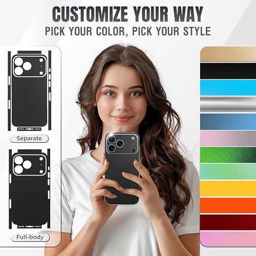 2Pcs Skin Wrap Compatible for iPhone 17 Pro – Slim Decal Vinyl Protective Film for Sides & Back – Sleek Fit, Premium Look – Compatible with All iPhone 17 Pro Cases - Black - color: Black