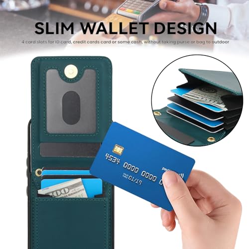 Phone Case for Samsung Galaxy S22 5G Wallet Cover with Tempered Glass Screen Protector Credit Slot Card Holder Crossbody Strap Stand RFID Blocking S 22 22S 4G G5 6.1 inch Women Men Girls Dark Green - color: Dark Green