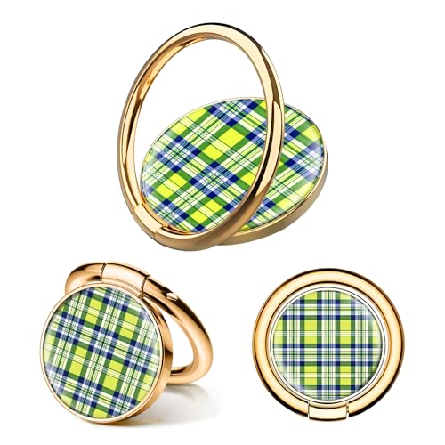Cell Phone Ring Holder, Cute Phone Ring Grip Stand, 360°Rotation Funny Metal Kickstand Finger Grip Colorful Plaid - color: Colorful Plaid