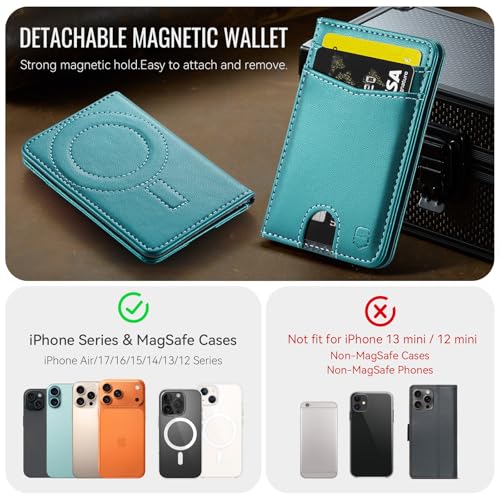 Strapurs Strong Magnetic Wallet Card Holder for MagSafe Phones and Cases, Slim PU Leather Detachable Phone Wallet with 6 Card Slots RFID Blocking for iPhone 17/16/15/14/13/12/Pro/Max/Plus – Bluegreen - color: Blue Green