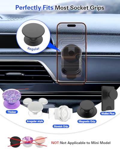 pop-tech Car Phone Mount for Socket Grip, Bendable Adhesive Dashboard Base