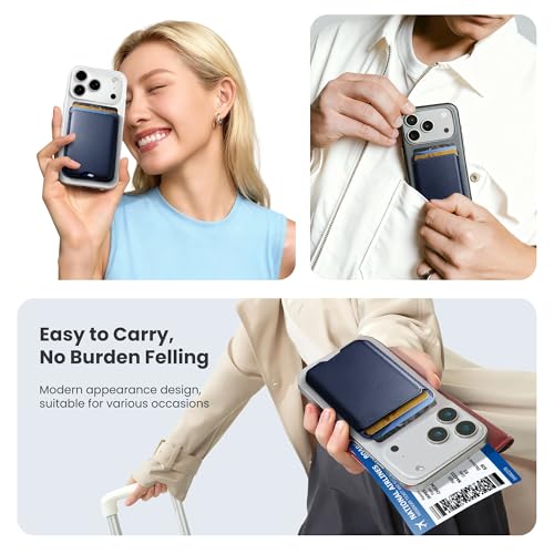 Stronger Magnetic Wallet for iPhone 17/16/15/14/13/12 Series & for MagSafe-compatible Cases, Leather Magnetic Card Holder with RFID Blocking, N52 Magnet Phone Wallet, Fit 3 Cards, Navy Blue - color: Navy Blue