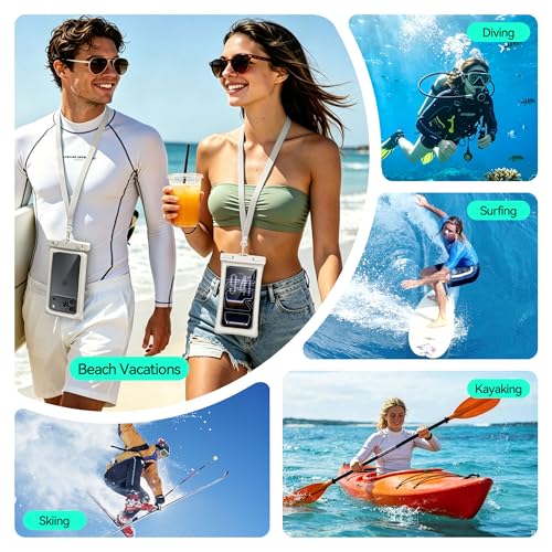 Floating Waterproof Phone Pouch 2 Pack - Dual Floatable Airbags Up to 7.2", IPX8 Waterproof Phone Dry Bag with Lanyard for Beach, for iPhone 17 16 15 Samsung Galaxy Etc., White + White - color: White + White
