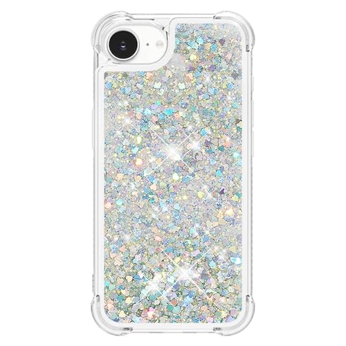 Bling Glitter Case for Apple iPhone 16e.Liquid Sliver | Soft TPU Sparkly Flowing Liquid Floating Clear Case for Women Girls Cover for Apple iPhone 16e - color: Silver