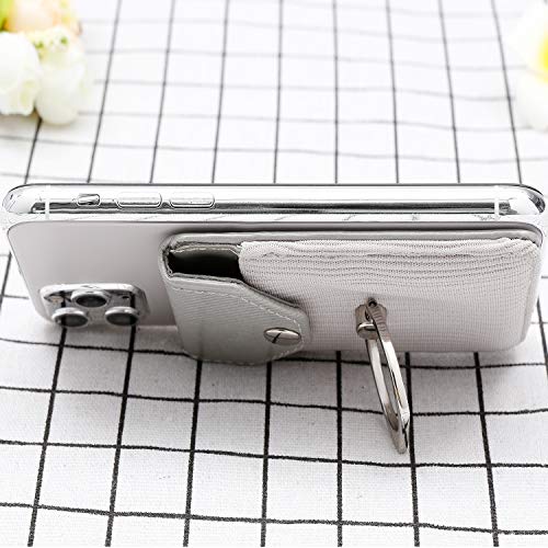 Self Adhesive Phone Card Wallet with Ring Stand Flip Cover, Polyester Grey - color: Polyester Grey