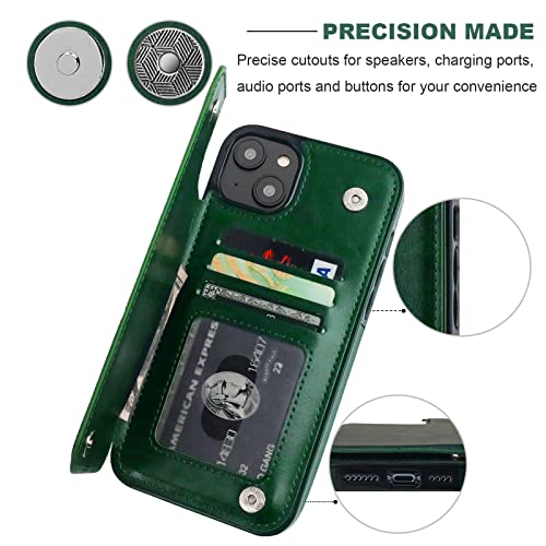 ONETOP for iPhone 14 Plus Wallet Case with Credit Card Holder,Green | Kickstand,ID/Cash Holder,Case Wallet with Card Slots,Double Magnetic Clasp,Durable PU Leather Shockproof Cover for Women Men - color: Green