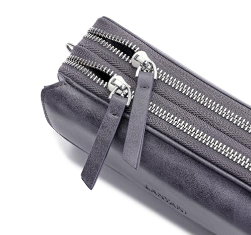 RFID Crossbody Wallet Wristlet Purse with Phone Pocket For Women Vegan Leather - color: Bz-purple Grey