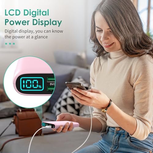 Portable Charger 38800mAh,LCD Display Power Bank,5 USB Outputs Battery Pack Backup, USB-C 3A in&out Travel Essential Portable Phone Charger For iPhone 18 Pro Max/17/16/15,Android Samsung Galaxy-Pink - color: Pink