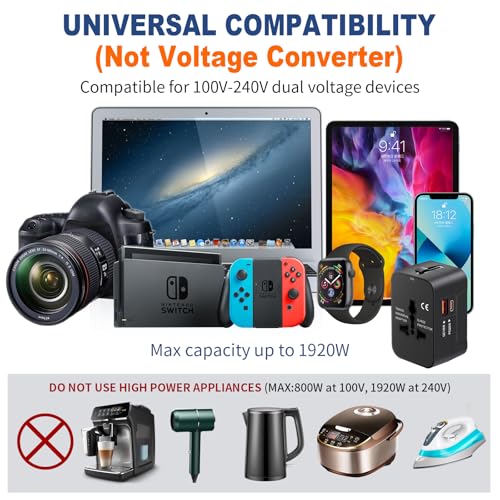 Universal Travel Adapter USB C, All in One Worldwide Plug Adapter, Black - color: Black