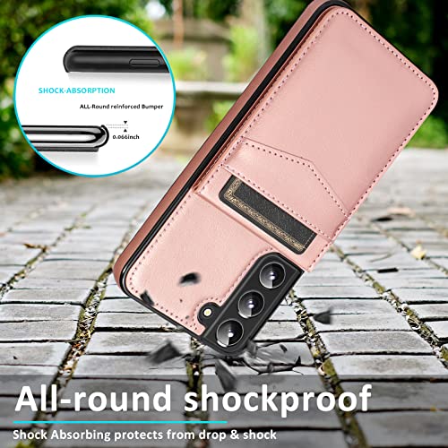 Asuwish Phone Case for Samsung Galaxy S22 5G with Tempered Glass Screen Protector and Credit Card Holder Wallet Cover Stand Leather Cell Accessories Glaxay S 22 G5 Cases Women Rose Gold - color: Rose Gold