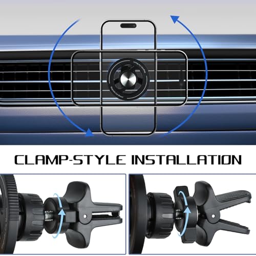 wuyaoyao Magnetic Phone Holder for Car, Anti-Shake Air Vent Cell Phone Car Mount with Clip, 360° Rotation Adjustable, Hands Free Automotive Cellphone Mount, Universal for All Smartphones (Clip Type)