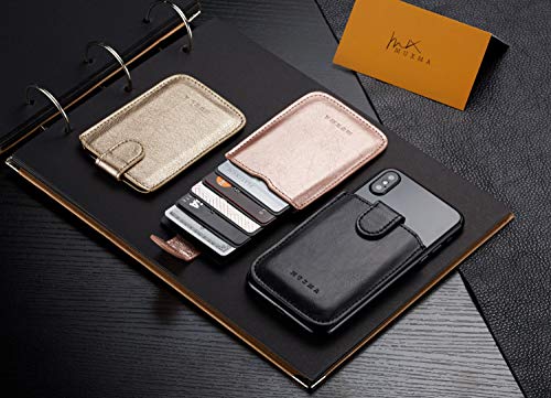 Phone Card Holder RFID Sleeve, PU Leather Stick-On Pull 5 Card Phone Wallet - color: Gold