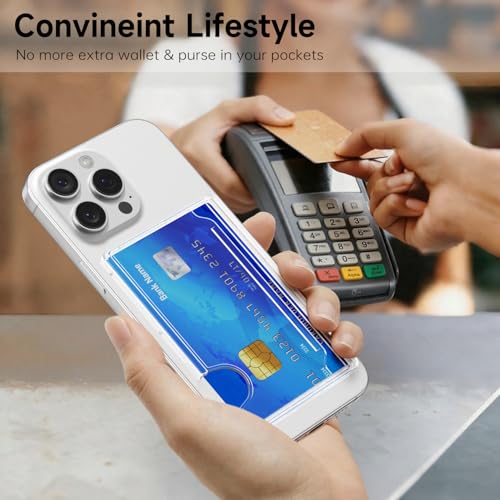oakxco Magnetic Phone Wallet Stick On, Secure Phone Card Holder Compatible with Magsafe, Adhesive Pocket Sleeve ID Credit Card, Slim Thin Card Case, Compatible with Apple iPhone Samsung Pixel, Clear - color: Magnetic Matte Clear