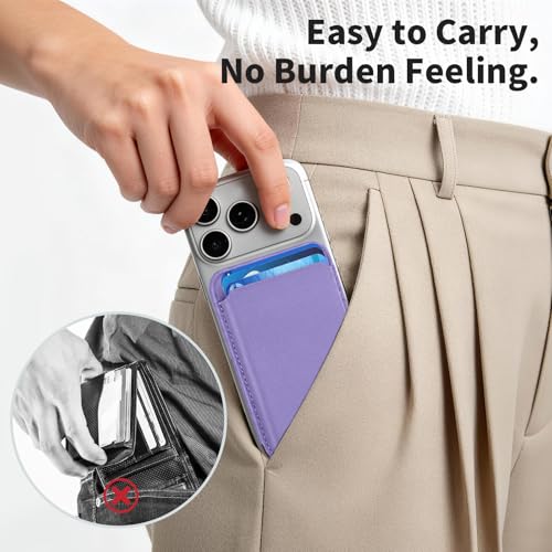 2Pack Magnetic Wallet Cell Phone Card Holder for Phone Case with Mag-Safe, Stronger Magnetic RFID Leather Phone Wallet Stick on Series of iPhone 17/16/15/14/13/12 and Pro/Promax,2-Pack White - color: Lavender, size: 2 Pack