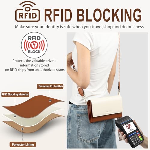 Small Crossbody Bags for Women RFID Vegan Leather Wristlet Phone Mini Purse Shoulder Handbag Wallet Travel Purse - color: Beige&brown
