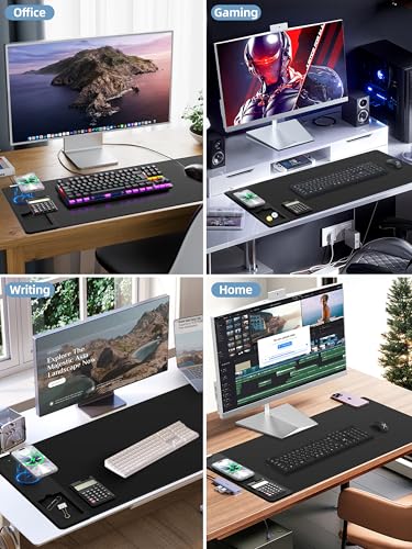 Mouse Pad 31.5x15.75 Inch with Calculator, 15W Magnetic Wireless Charging Desk Mat, XXL Desk Pad, Home Office Large Keyboard Pad with Ultra-Smooth Surface, Non-Slip Base (Black with 20W PD Charger) - color: 31.5x15.75"magnetic Calculator No Rgb-black W/Pd