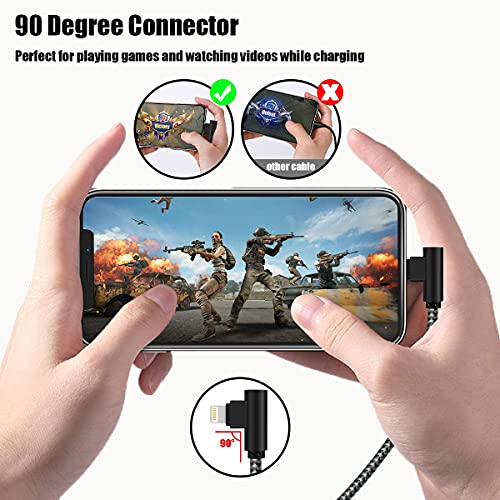 iPhone Charger 1Ft MFi Certified Short Lightning Cable Braided 90 Degree Elbow Charging Cable Compatible with iPhone 14 13 12 11 Pro X XS XR 8 Plus 7 6 5 (Black Grey, 5Pack)