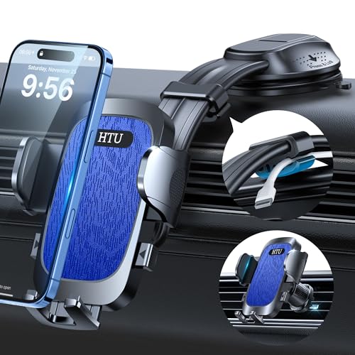 HTU Upgraded Strongest Suction No Block View Bendable Arm Car Phone Holder - color: Sapphire Blue