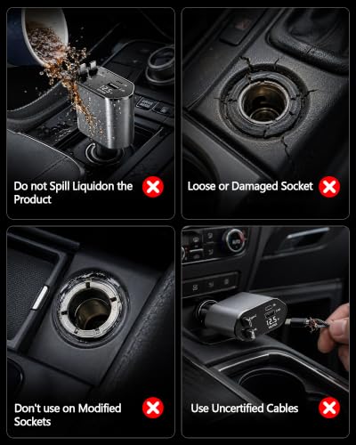 Retractable Car Charger,4 in 1 Fast Charging Car Charger with USB-C & USB-A - color: Grey