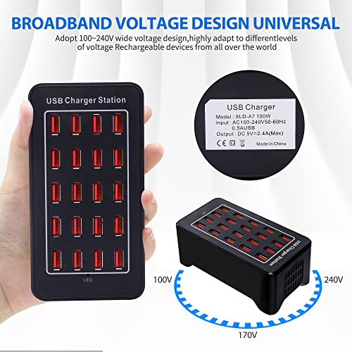 20-Port Desktop USB Charging Station - 100W Multi-Function Smart Charger for Smartphones, Tablets and More Devices - size: 20-port