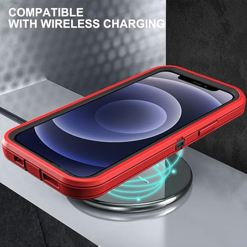 YKHJKLEC for iPhone 12/12 Pro Case, Military Grade 3 in 1 Heavy Duty Shockproof/Drop Proof/Dust Proof with 2Pcs Tempered Glass Screen Protector (Red/Black) - color: Red/Black