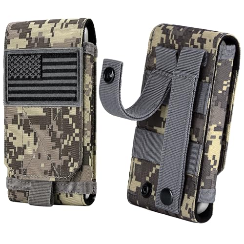 Tactical Molle Phone Cover Case, Heavy Duty Loop Belt Holster Pouch with Flag Patch for iPhone 17 Pro Max/Air/17 Pro/17/16 Pro Max/15 Pro Max/14 Pro Max/13 Pro Max, for Galaxy S26 Ultra - color: Gray Camo
