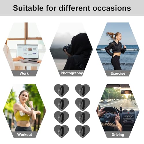 Gosknor 8pcs Heart Cell Phone Ring Holder, Cute Phone Charm Hooks Adhesive Smartphone Finger Ring Grip Sticky Metal Loop Stand for Cellphone Case Pad Tablet DIY Accessories (black) - color: black