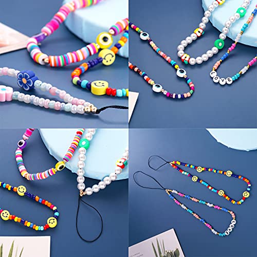 6PCS Beaded Phone Charms Strap Fruit Star Faux Pearl Rainbow Beads Phone Chains Beaded Lanyard for Camera Key Wallet Valentines Day Gifts for Her Women - style: Style6-2