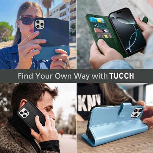 TUCCH Wallet Case for iPhone 16 Pro Max 6.9", 4 Card Holders, Black & White | RFID Blocking, Viewing Stand, Shockproof TPU Shell, PU Leather, Magnetic Closure, Protective Folio Flip Cover - color: Black & White