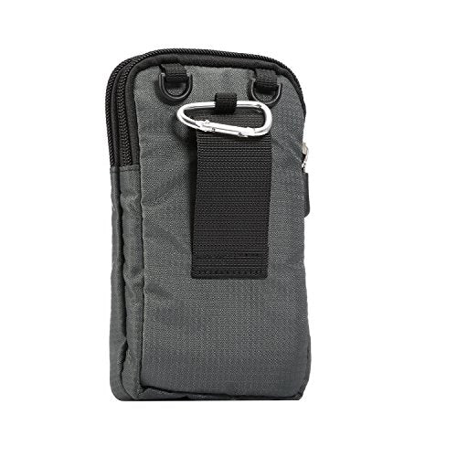 Black Shoulder Phone Bag, Cell Phone Belt Clip Pouch, 6.0" Ladies Men Travel Shoulder Messenger Crossbody Bag with Strap Zipper Waist Pocket Purse Wallet Belt Clip Holder with Carabiner Hook Handbag - color: Dark gray
