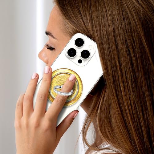 Sparkly Magnetic Phone Grip,Glitter Magnet Ring Stand Holder,Yellow - color: Clear Laser