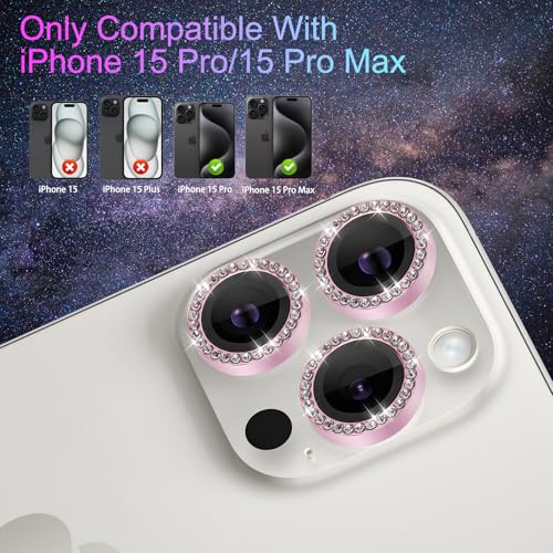 Camera Lens Protector for iPhone 15 Pro/15 Pro Max, Diamond Pink - color: Diamond Pink