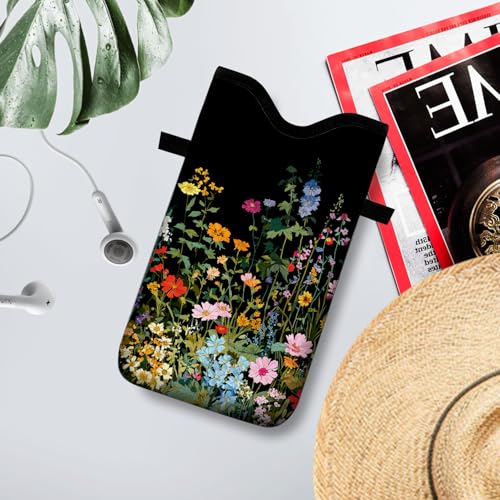 Neoprene Cell Phone Sleeve Pouch Case Bag with Crossbody Strap Neck Lanyard for Women 7.1 X 3.9 in Flowers Plants - color: Flowers Plants