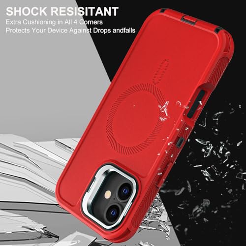 YKHJKLEC for iPhone 16 Plus Case, Military Grade 3 in 1 Heavy Duty Shockproof/Drop Proof/Dust Proof with Kickstand Case, with 2 x Tempered Glass Screen Protector & 1 x Wrist Strap (ZJ-Red/Black) - color: ZJ-Red/Black