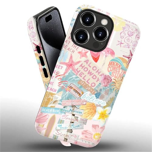Case Compatible with iPhone 16 Pro Max, Cute Dual Layer Hybrid Phone Cover, Military Grade Drop Protection, Aesthetic Shockproof Phone Case for Women Girls, Pastel Pink Summer Collage - color: Pastel Pink Summer Collage, size: Iphone 16 Pro Max