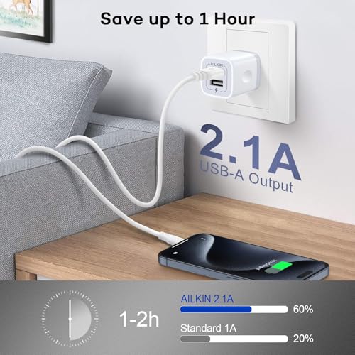 USB Wall Charger, Charger Adapter AILKIN 2Pack 2.1A Dual Port Quick Plug