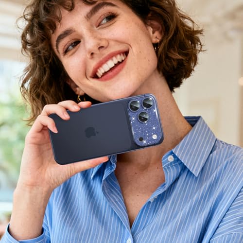 Camera Lens Protector for iPhone 17 Pro Max, Bling Glitter Women - color: Sparkly Blue