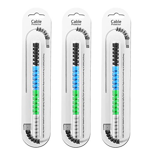 Jetec 12 Pcs Charging Cable Protector Silicone Spiral Charger Cable Saver - color: Gray, Black, Blue, Green