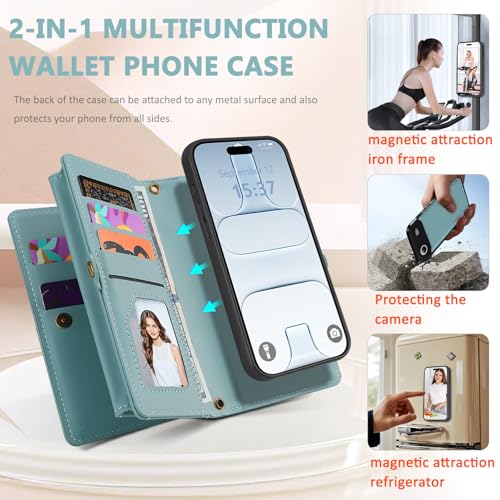 for iPhone 17 Air Wallet Case, Detachable Magnetic Phone Case,Faux Leather Strap Wallet,with RFID Blocking,Zipper Card Holder,Shoulder Straps (Blue) - color: Blue, size: iPhone 17 Air