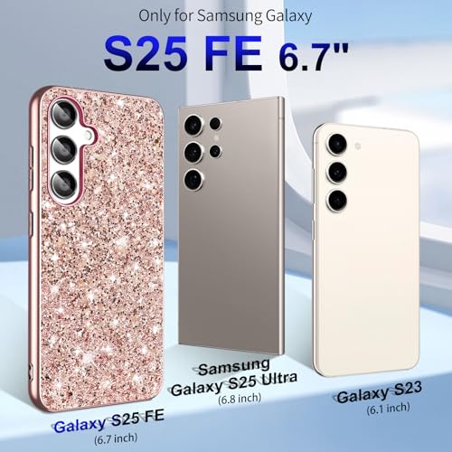 S25 FE Glitter Case for Samsung Galaxy S25 FE 5G Phone Case for Women Girls, Slim Ultra Thin Matte Back Shockproof Protective Cover for Samsung S25 FE 5G, Crystal Bling Case, 2025 (Rose Gold) - color: Rose Gold