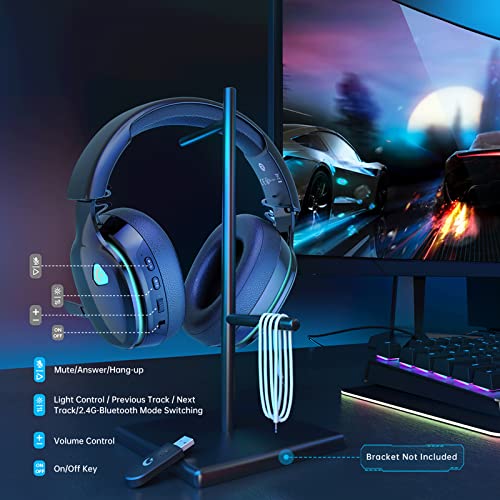 2.4GHz Wireless Gaming Headset for PC, PS4, PS5, Mac, Nintendo Switch, Bluetooth 5.2 Gaming Headphones with Noise Canceling Microphone, Stereo Sound, ONLY 3.5mm Wired Mode for Xbox Series-Black