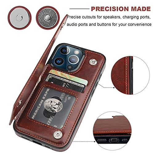 ONETOP for iPhone 13 Pro Wallet Case with Card Holder,Brown - color: Brown