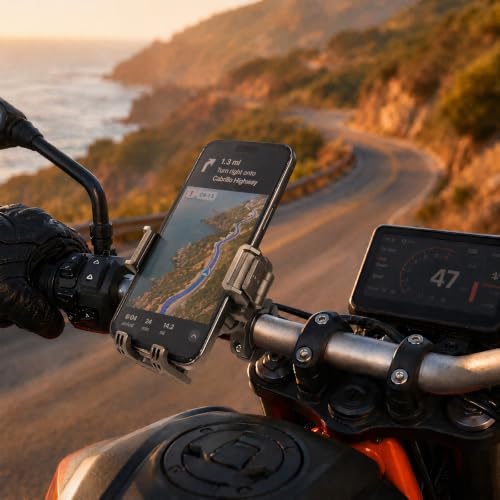 Aluminum Bicycle & Motorcycle Handlebar Phone Holder Mount – Vibration Dampener | Camera Friendly | 1-Second Lock & Release | 360° Rotation, for iPhone 17 16 15 14 Pro Max, 4.7-7" Smartphones
