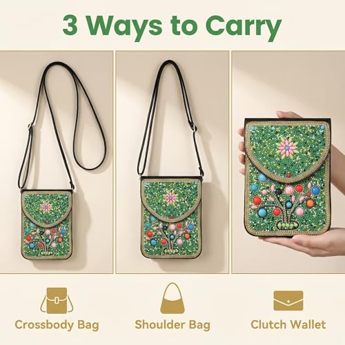 Small Crossbody Bags for Women, Cell Phone Shoulder Bag Boho Wallet Purse - color: Tree-green