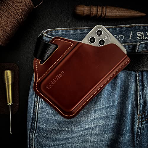 TobbinGear Leather Belt Phone Pouch, Leather Cell Phone Holster, Universal Phone Case with Belt Loops, for Men and Women Coffee - color: Loops - Coffee, size: M - Right Handed
