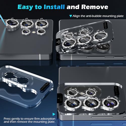 imluckies for Samsung Galaxy S25 Ultra Camera Lens Protector Bling, AR+AF Tempered Glass, 9H Anti-Scratch Metal Individual Lens Cover, HD Clear Camera Accessories - Glitter Titanium Silver - color: Bling Titanium Silver
