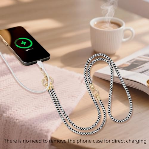Crystal Phone Lanyard Crossbody Adjustable Rhinestone Anti-Theft Phone Strap Crossbody Cell Phone Neck Strap for Women - color: Black+white